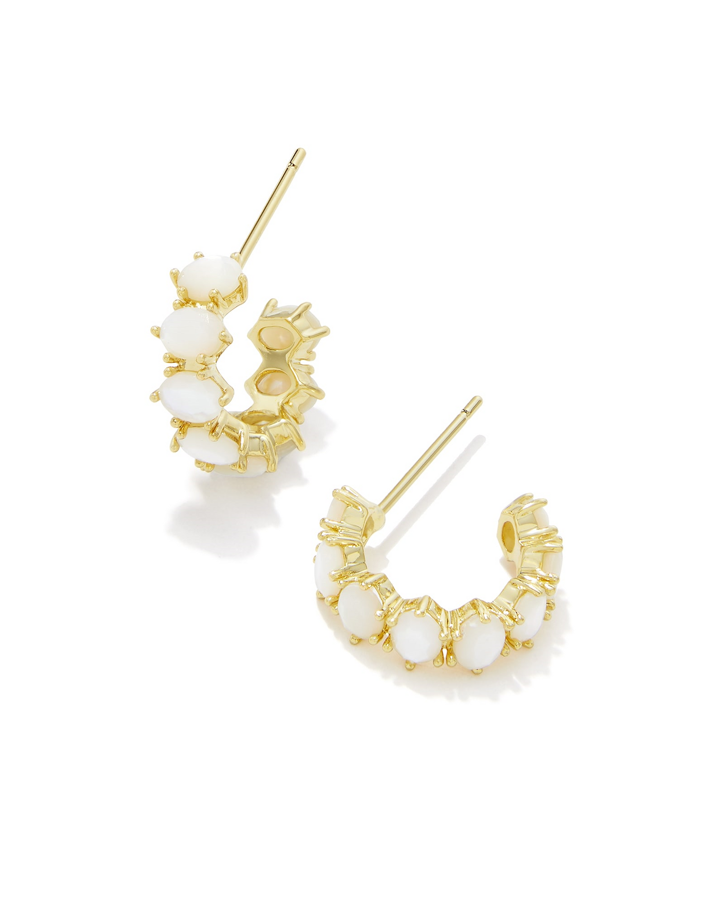 KENDRA SCOTT GOLD PLATED HUGGIE HOOPS WITH IVORY MOP (JUNE BIRTHSTONE)