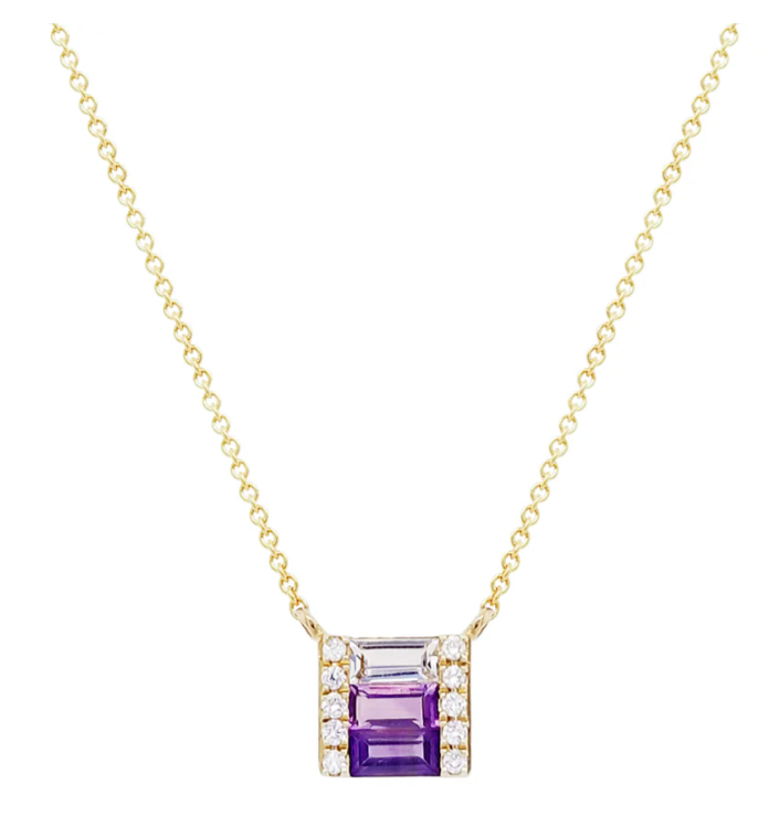 Yellow Gold Diamond and Amethyst Necklace