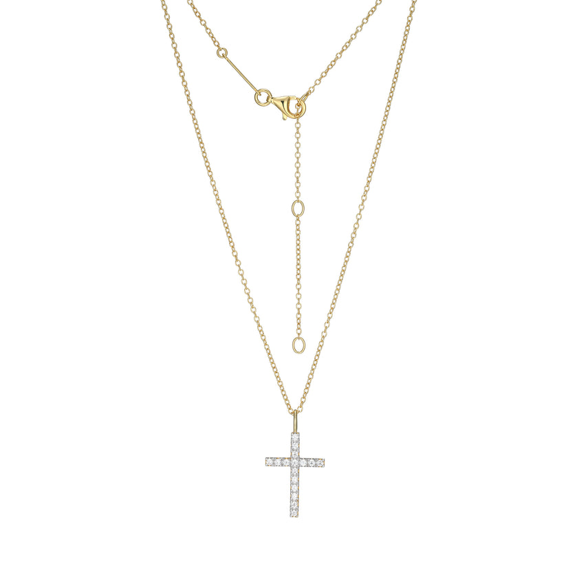 Sterling Silver Gold Plated Cross Necklace W/ Lab-Grown Diamonds