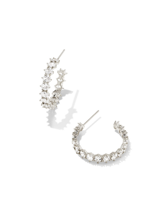 Kendra Scott Rhodium Plated White Crystal Hoop Earrings