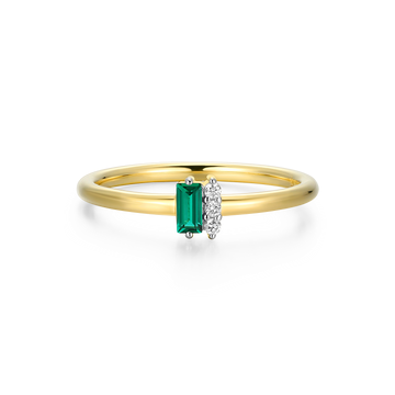 GOLD PLATED RING W/ LAB DIAMOND AND LAB EMERALD