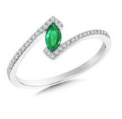 14kt White Gold Emerald and Diamond Fashion Ring