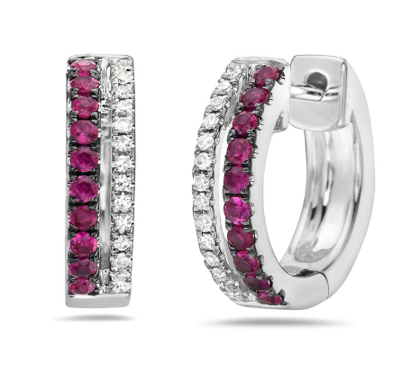 White Gold Diamond and Ruby Hoops
