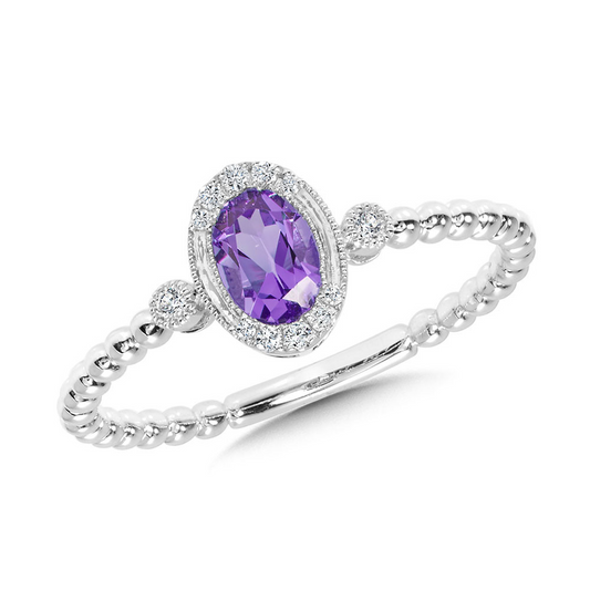 14kt White Gold Diamond and Amethyst Fashion Ring