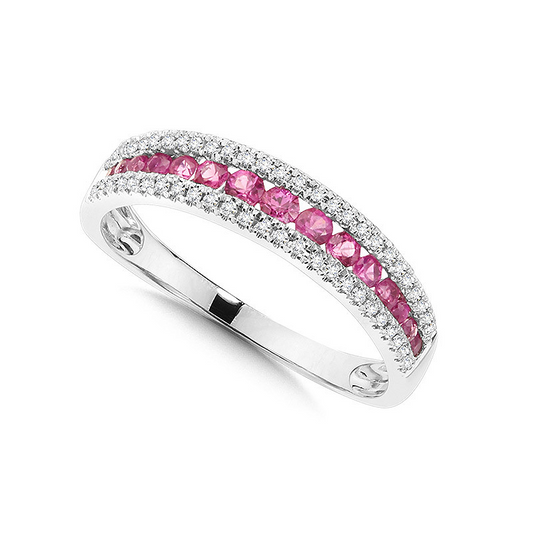 14kt White Gold Diamond and Ruby Band