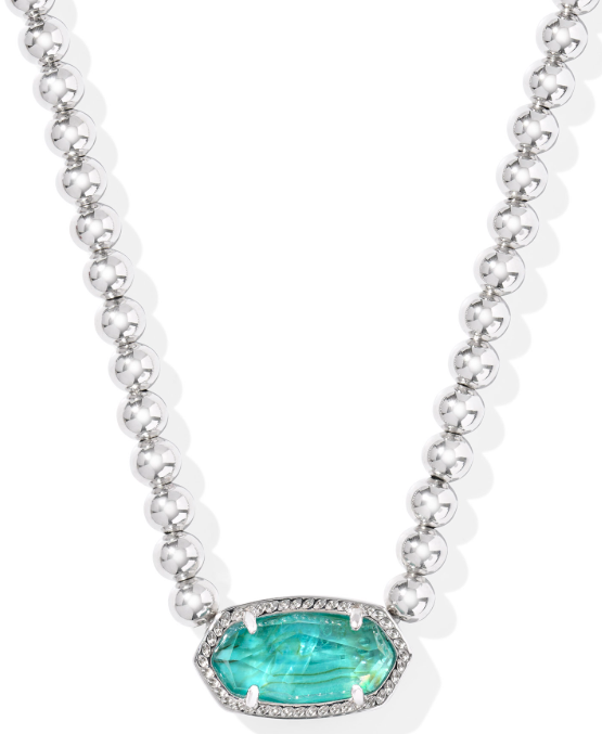 KENDRA SCOTT RHODIUM PLATED ELISA AQUA CRYSTAL NECKLACE