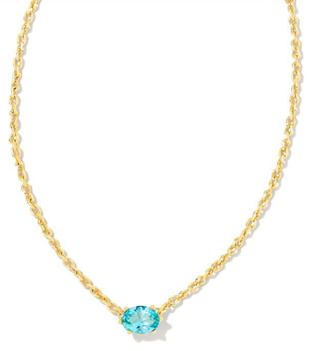 Kendra Scott Gold Plated Necklace With Aqua Crystal (March Birthstone)