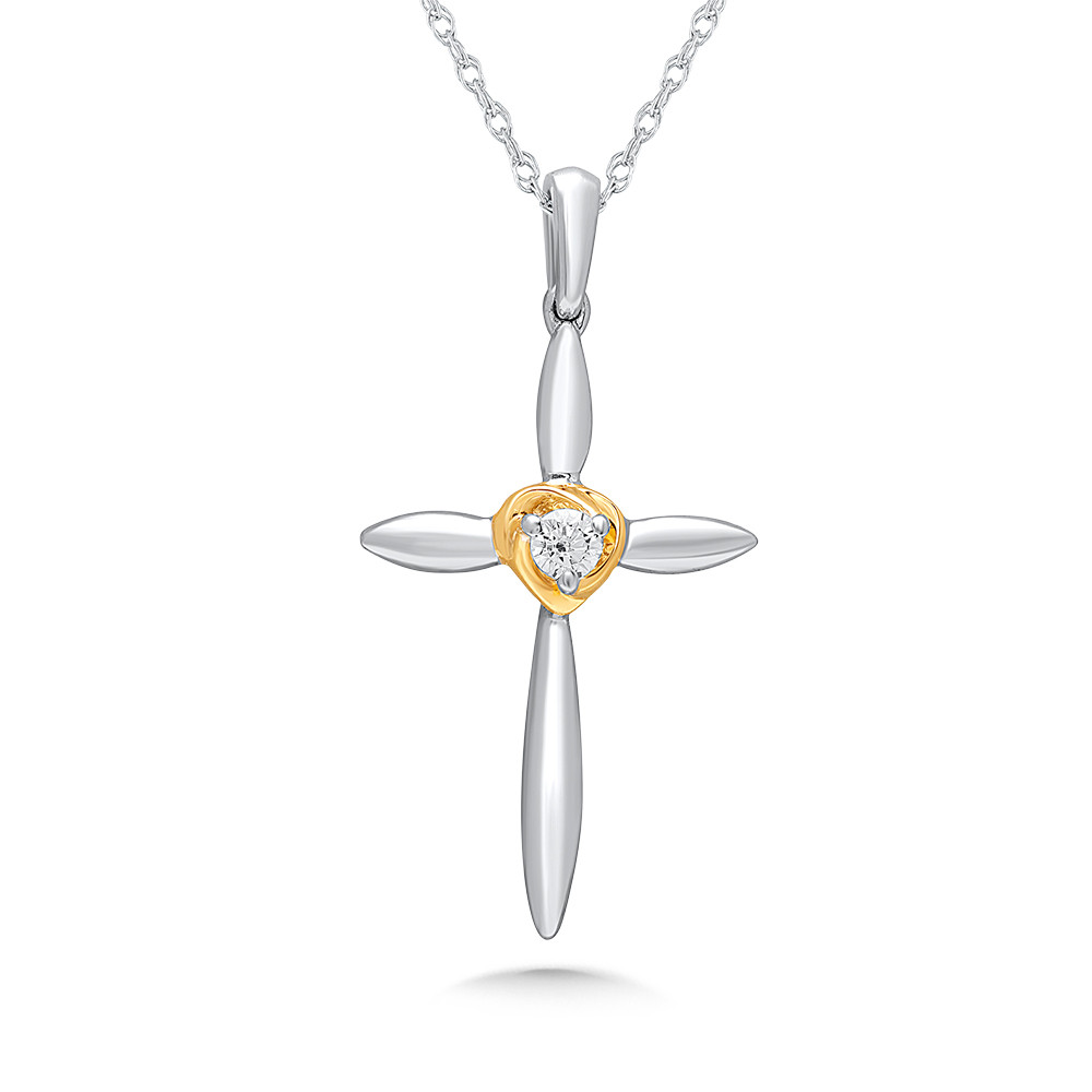 10kt Two-Tone Diamond Cross Necklace