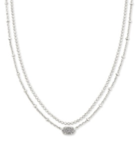 KENDRA SCOTT RHODIUM PLATED DOUBLE STRAND NECKLACE WITH PLATINUM DRUSY