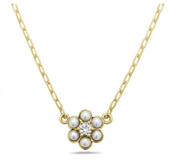Yellow Gold Diamond and Pearl Necklace