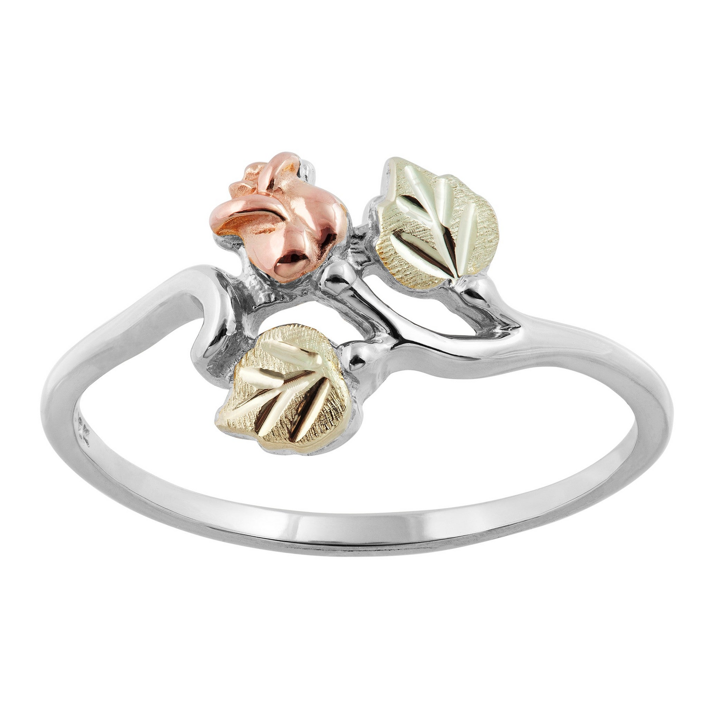 STERLING SILVER AND BLACK HILLS GOLD ROSE RING