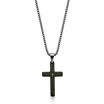 Men's SteelX Cross Necklace w/ French & English Prayer Script