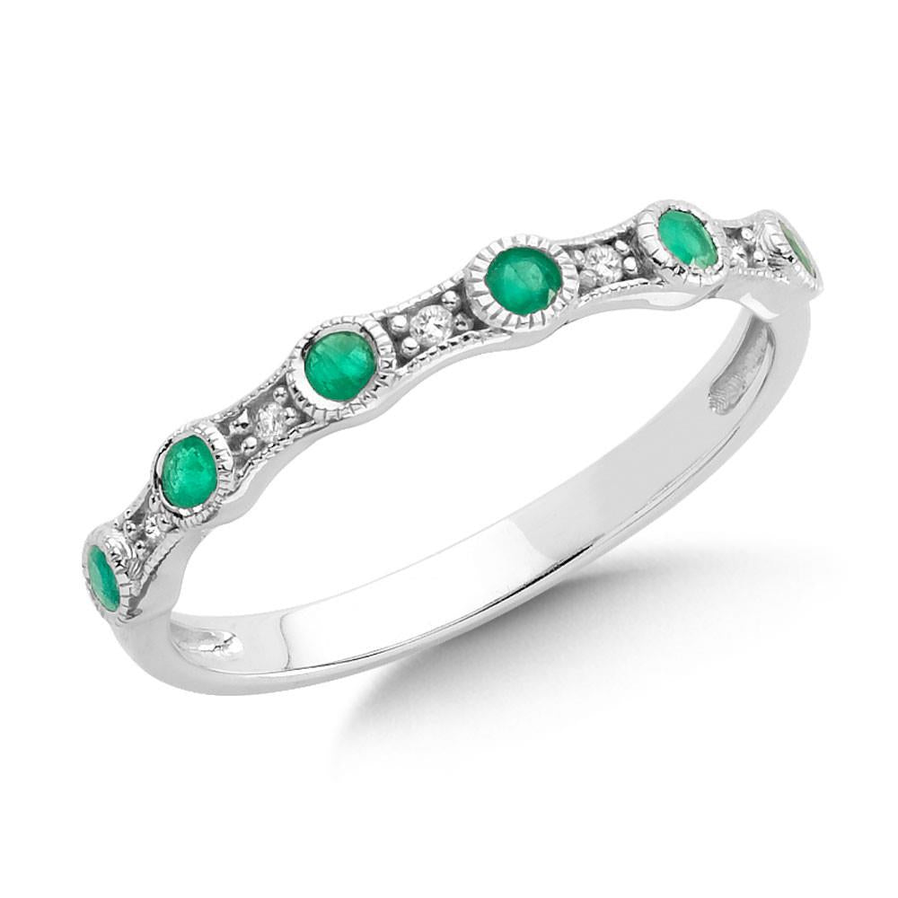 10kt White Gold Diamond and Emerald Band