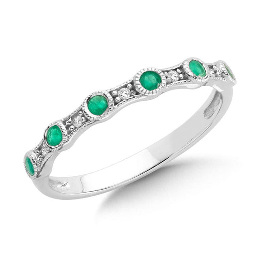 10kt White Gold Diamond and Emerald Band