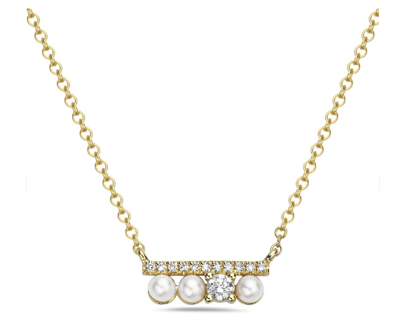 Yellow Gold Diamond and Pearl Necklace