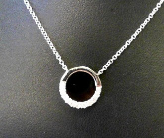 White Gold Diamond & Onyx Circle Necklace