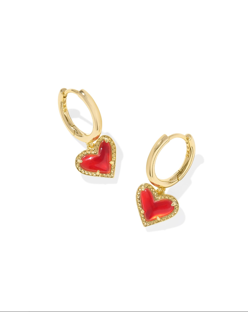 Kendra Scott Gold Plated Hoops With Red Heart Dangle