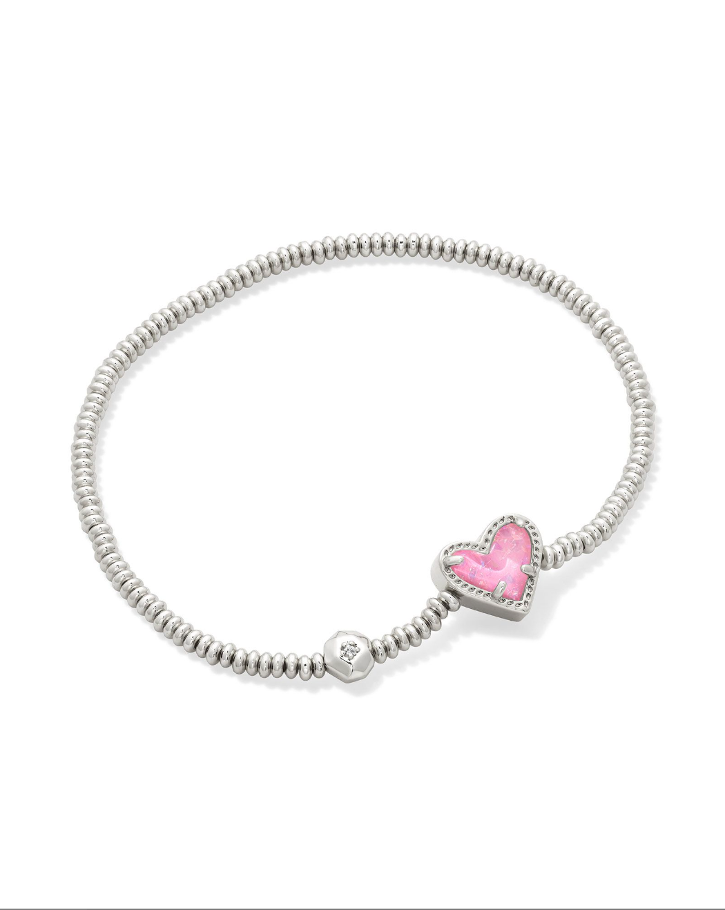 Kendra Scott Rhodium Plated Pink Heart Stretch Bracelet