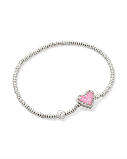 Kendra Scott Rhodium Plated Pink Heart Stretch Bracelet