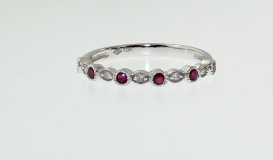10kt White Gold Diamond and Ruby Band