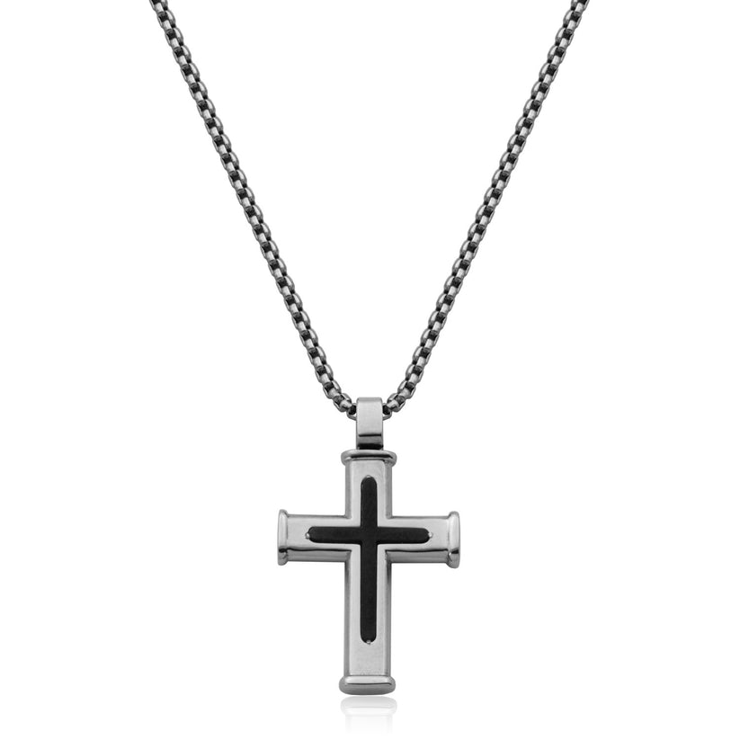 Men's SteelX 24" Black Accented Cross Necklace