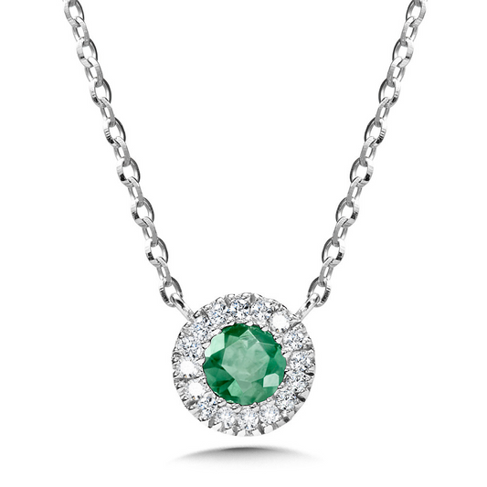 14kt White Gold Diamond and Emerald Necklace
