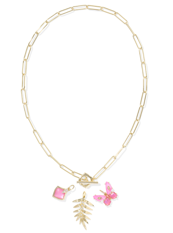 KENDRA SCOTT GOLD PLATED PINK SPRING BUTTERFLY CHARM NECKLACE