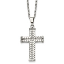 STAINLESS STEEL MENS CROSS NECKLACE ON A 22' CURB CHAIN
