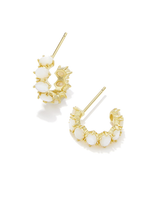 KENDRA SCOTT GOLD PLATED HUGGIE HOOPS WITH IVORY MOP (JUNE BIRTHSTONE)