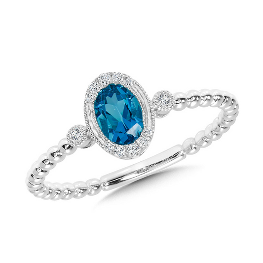 14kt White Gold Diamond and Blue Topaz Fashion Ring