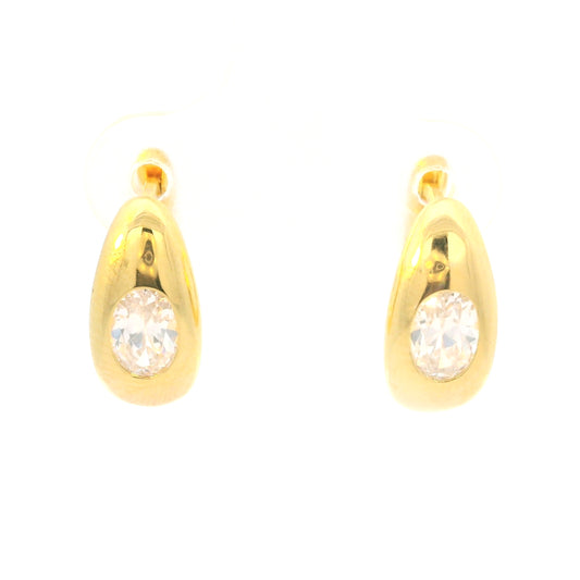 STERLING SILVER GOLD PLATED DIAMONDLITE CUBIC ZIRCONIA OVAL DOME SHAPED 15MM HUGGIE HOOP EARRINGS