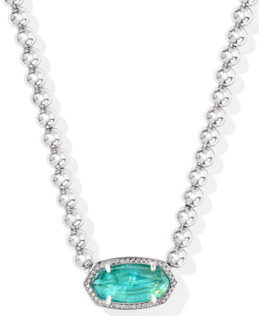 KENDRA SCOTT RHODIUM PLATED ELISA AQUA CRYSTAL NECKLACE