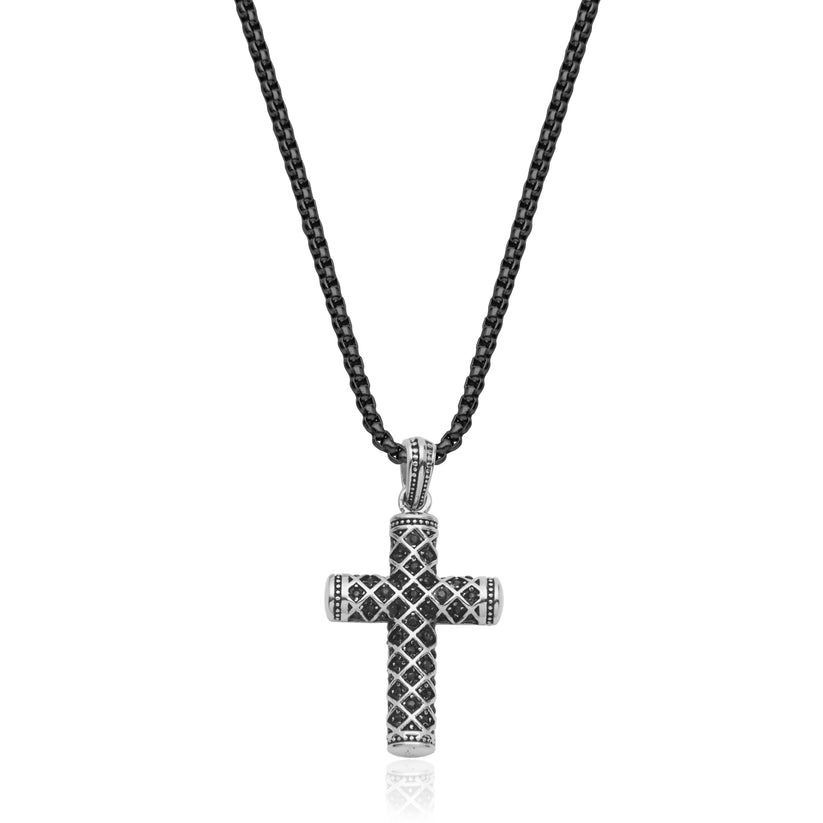 Men's SteelX 22" Black CZ Cross Necklace