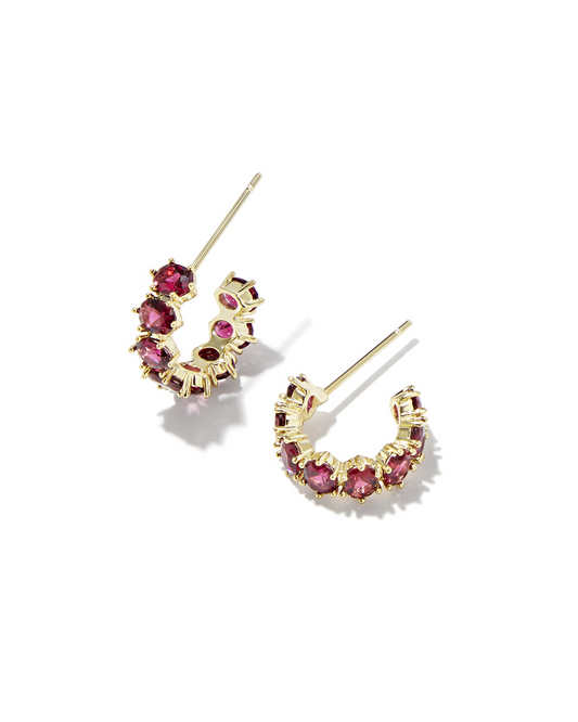 Kendra Scott Gold Plated Dark Red Crystal Hoop Earrings (January Birthstone Crystal)