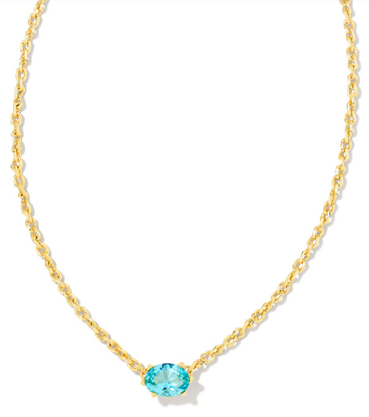 Kendra Scott Gold Plated Necklace With Aqua Crystal (March Birthstone)