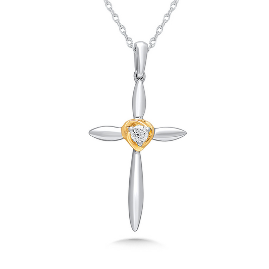 10kt Two-Tone Diamond Cross Necklace
