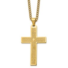 STAINLESS STEEL GOLD PLATED MENS CROSS WITH 24" CHAIN