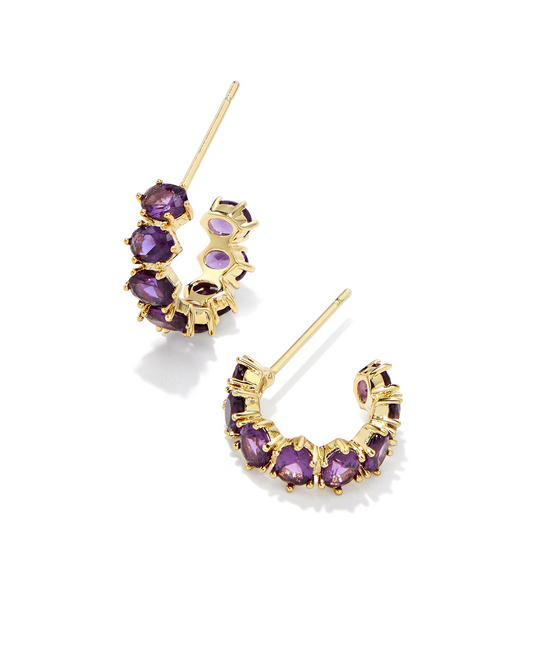 KENDRA SCOTT GOLD PLATED HUGGIE HOOPS W/ PURPLE CRYSTAL (FEBRUARY BIRTHSTONE)