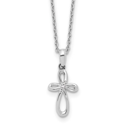 STERLING SILVER CROSS PENDANT W/ DIAMOND ACCENT ON 18' CHAIN