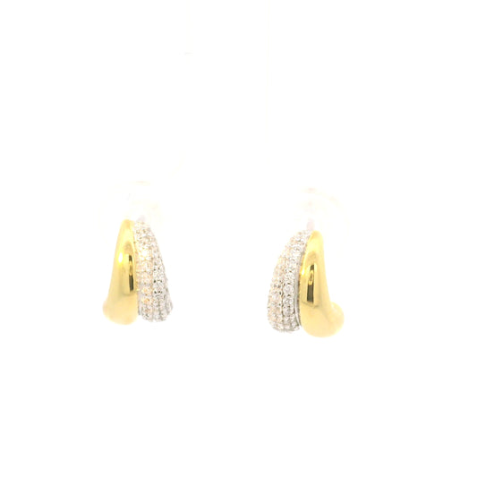 STERLING SILVER TWO-TONE DIAMONDLITE CUBIC ZIRCONIA SCULPTED SERENITY DOUBLE TEARDROP POST EARRINGS