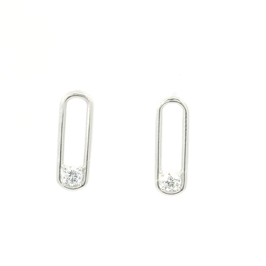 STERLING SILVER PAPER CLIP EARRINGS WITH CUBIC ZIRCONIA