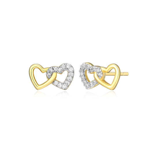 STERLING SILVER GOLD PLATED DOUBLE HEART EARRINGS
