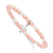 Sterling Silver Pink Shell Children's Cross Bracelet