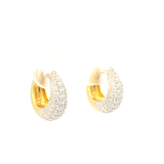 STERLING SILVER GOLD PLATED DIAMONDLITE CUBIC ZIRCONIA SCULPTED SERENITY 14MM PAVE HOOP EARRINGS
