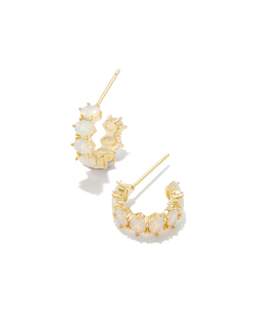 KENDRA SCOTT GOLD PLATED HUGGIE HOOPS W/ OPAL CRYSTAL (OCTOBER BIRTHSTONE)