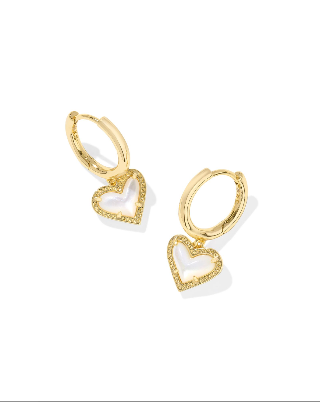 Kendra Scott Gold Plated Hoops With White Heart Dangle