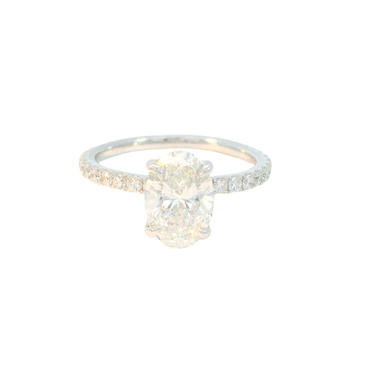 14kt White Gold Engagement Ring W/ Oval Lab-Grown Diamond Center & Round Lab-Grown Diamond Accents