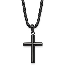STAINLESS STEEL GUN METAL MENS CROSS WITH 24' BOX CHAIN