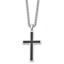STAINLESS STEEL MENS CROSS W/ CARBON FIBER INLAY ON 24' CHAIN