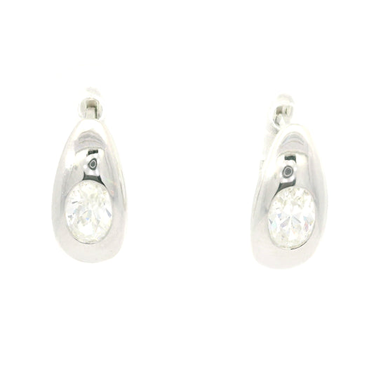 STERLING SILVER DIAMONDLITE CUBIC ZIRCONIA OVAL DOME SHAPED 15MM HUGGIE HOOP EARRINGS